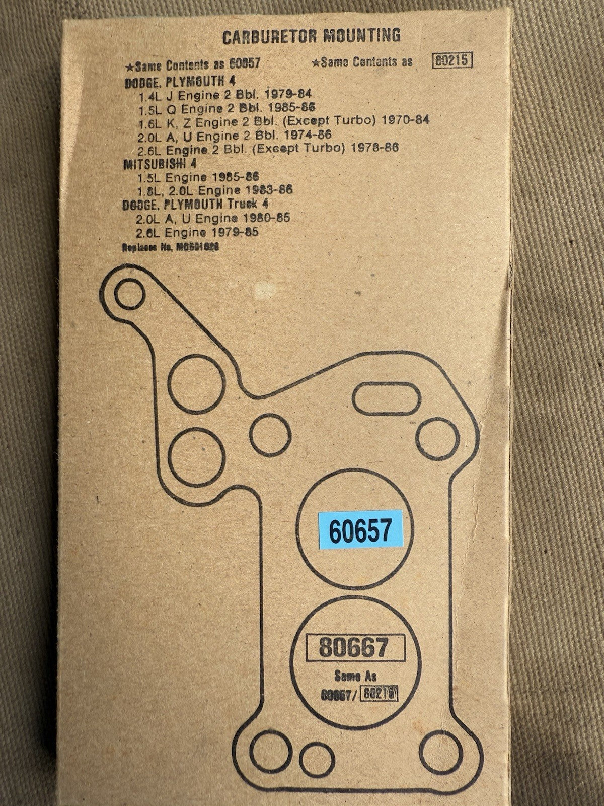 1970-86 Dodge Plymouth Mitsubushi Carburetor Base Gasket