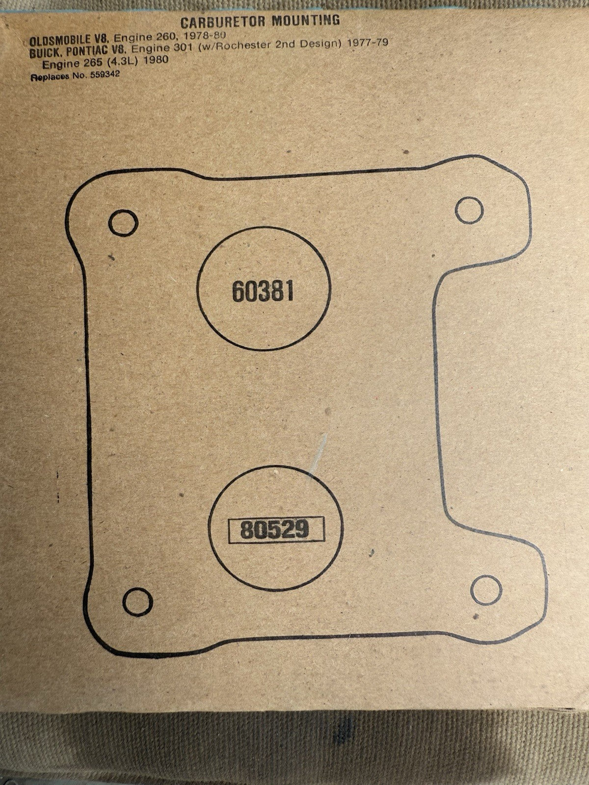 1978/80 Buick/Olds/Pontiac V8 Carburetor Base Gasket