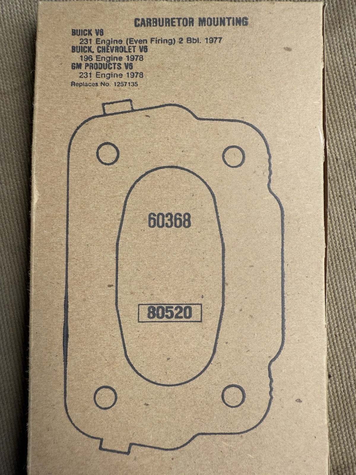 1977/78 Buick/Chevy/GM  V6 Carburetor Base Gasket